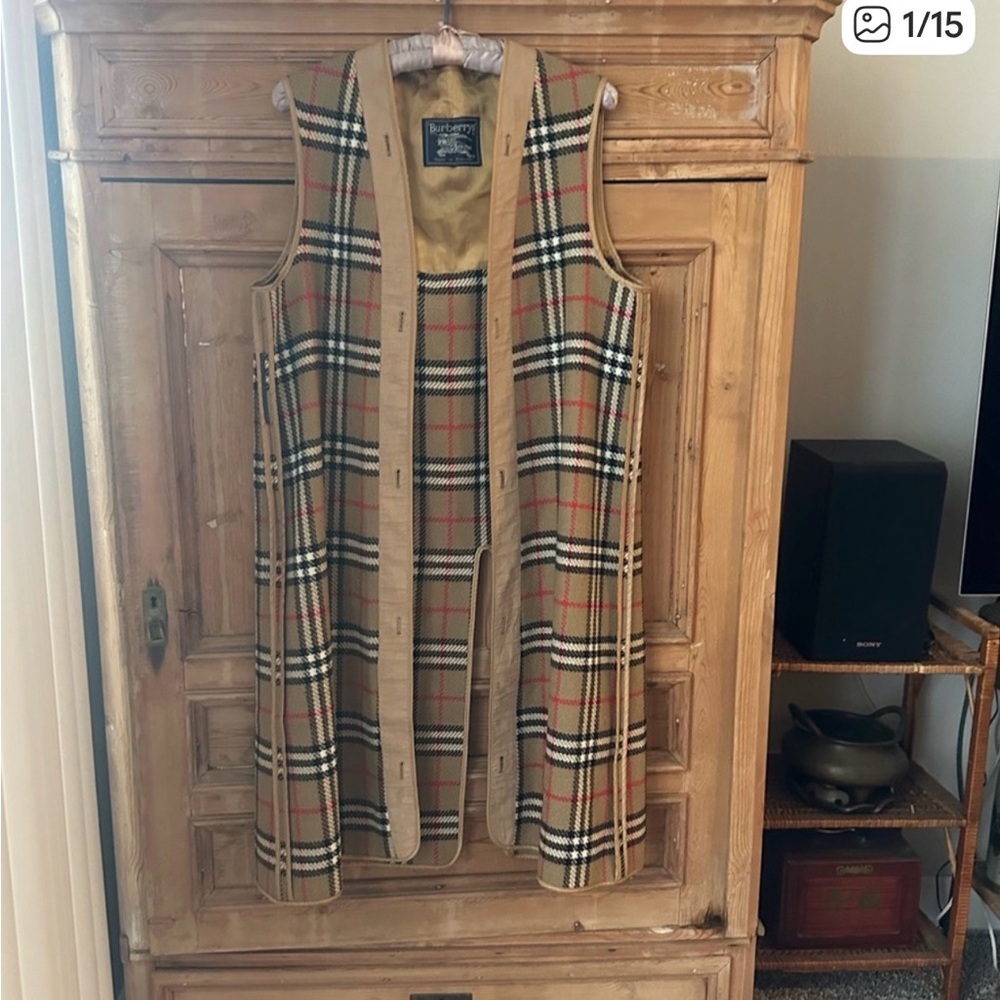 Burberry Sleeveless Long Vest in Beige Plaid 41”